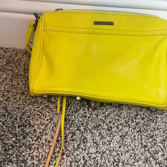 Rebecca Minkoff MAC Leather Crossbody Bag neon yellow y2k vintage style - Picture 3 of 4